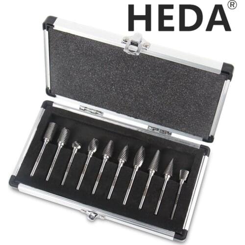 HEDA 10PCS/SET 6 mm shank carbide rotary burr set file set for metalworking woodworking milling cutter engraving