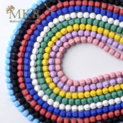 Natural Candy Colors Hematite Stone 6mm Rubber Matte Round Faceted Beads For Jewelry Making Loose Beads Diy Bracelet Strand 15"