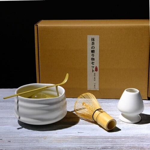 2021 NEW 4pcs/set Traditional Matcha Gift Set Bamboo Matcha Whisk Spoon Ceramic Matcha Bowl Whisk Holder Japanese Tea Sets