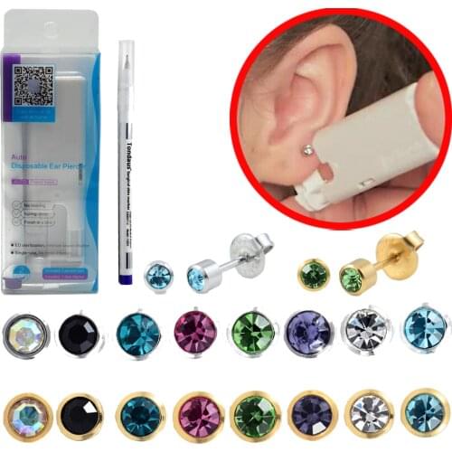 1Pack Disposable Safe No Bleeding Easy to Use At Home Ear Piercing Unit Sterilized Unit Kit Tool Build In steel&Gold Earring