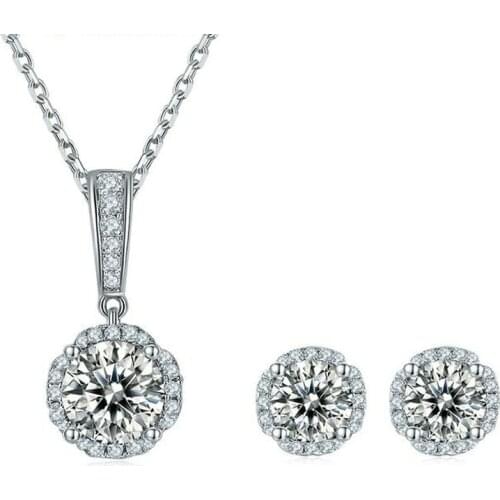 OTIY Luxry Sterling Silver Necklace Diamond Jewelry Set White Gold Round VVS Moissanite Wedding Jewellery Set Bridal Jewelry