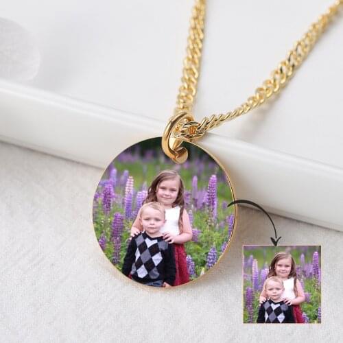 Custom Photo Necklace Round Shape Pendant Necklace Anniversary Jewelry Gift Engravable Photo Couple Best Friend Family Pendant
