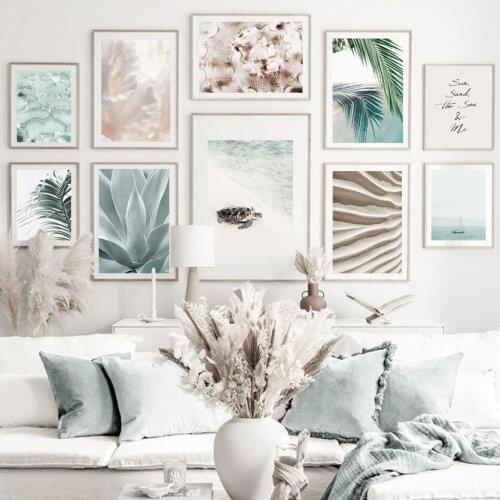 Wall Art Canvas Painting Palm Leaf Agave Beach Shell Coral Sand Texture Nordic Posters And Prints Decor Pictures For Living Room