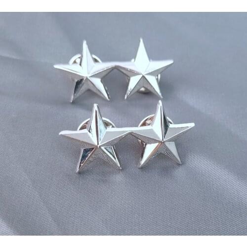 PAIR OF WW2 US ARMY OFFICER 2 STAR MAJOR GENERAL RANK MINI BADGE PIN MILITARY INSIGNIA silver Military BROOCHES