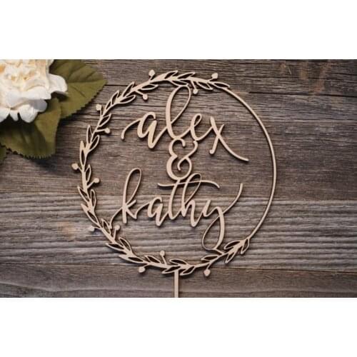 Personalized Wedding Cake Topper | Wreath Topper | Bridal Shower Topper | Calligraphy Modern Cake