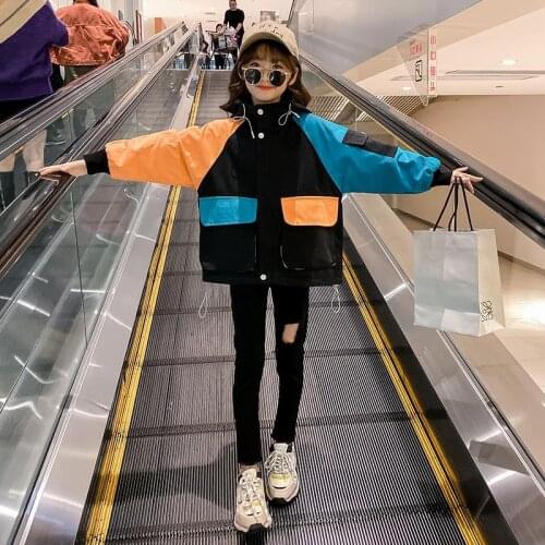 Girls Trench Coat 2021 New Fashion Patchwork with Hooded Jackets Teenage Girls Clothing 8 10 12 Spring Autumn Children Outerwear