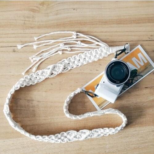 Hand-woven Macrame Wall Hanging Tapestry Camera Strap Retro Literary Connection Buckle Decompression Shoulder Strap for SLR Boho