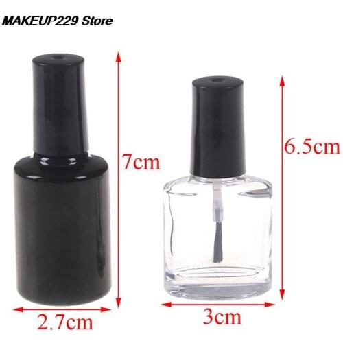 10ml 15ml Transparent Black Glass Empty Nail Polish Refillable Bottle With Brush Small Makeup Cosmetic Containers AACAR