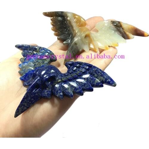 Natural Lapis Lazuli Carved Crystal Crow Skull Statue Healing Crystal Aesthetic Room Decor Witchcraft Halloween Reiki Gift
