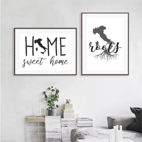 Italy Map Silhouette Print Black & White Wall Pictures My roots Floral Design Mandala Home Sweet Quotes Canvas Painting Decor