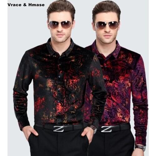 European&American style high-quality pleuche wash and wear printing shirt Sping&Autumn 2017 New fashion boutique men shirt M-3XL