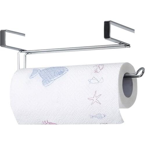 Kitchen cabinet door back hanging paper towel rack home multifunctional metal storage rack bathroom free punch rack