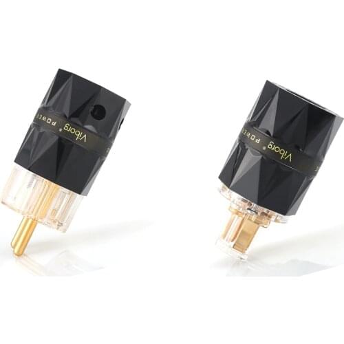 Viborg X 1pair VF503G VE503GHifi audio pure copper 24K gold plated Transparent EU schuko power plug connector extension adapter