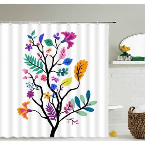 Colorful Flowers Trees Leaves Printed 3d Bath Curtains Waterproof Polyester Washable Bathroom Shower Curtain Screen With Hooks