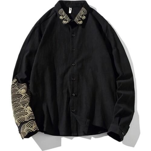 Chinese Style Embroidered Jacket 2021 Cotton Linen Tang Suit Wudang Button Chinese Tunic Suit Plus Size Tops Men Clothing 31017