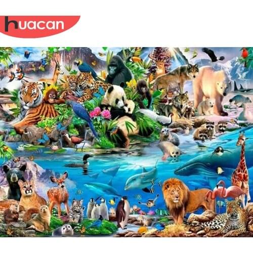 HUACAN Diy Diamond Painting Lion Tiger Mosaic Panda Dolphin Embroidery Animals Home Decor Diamond Art