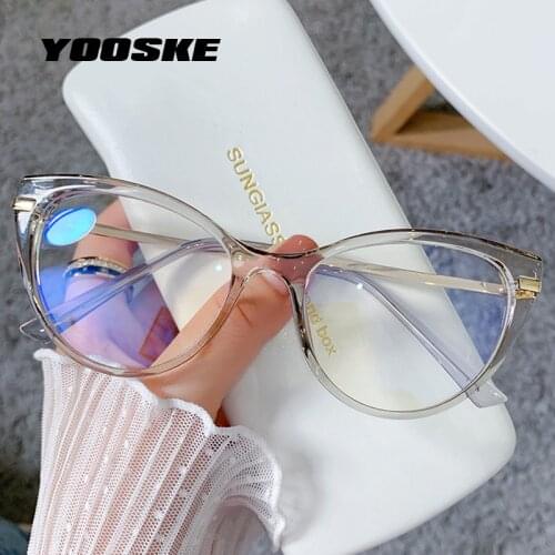 YOOSKE Blue Light Blocking Eyeglasses Frames Women 2021 Vintage Cat Eye Glasses Frame Metal Clear Optical Lens Anti Blue Eyewear