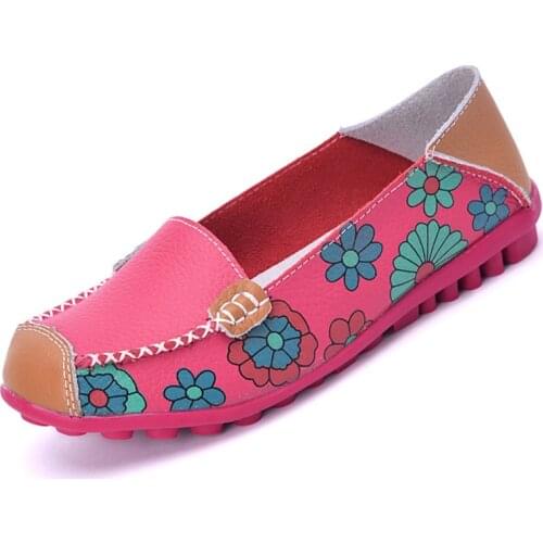 Women Shoes Flower Print Women Genuine Leather Shoes Female Flat Flexible women Casual Flats Shoes Chaussure Femme Loafer