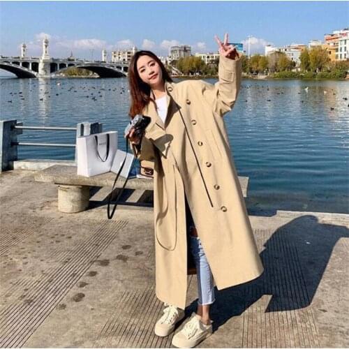 Khaki windbreaker womens trench coats mid-length 2021 spring autumn new Korean style loose British style over-the-knee clothes