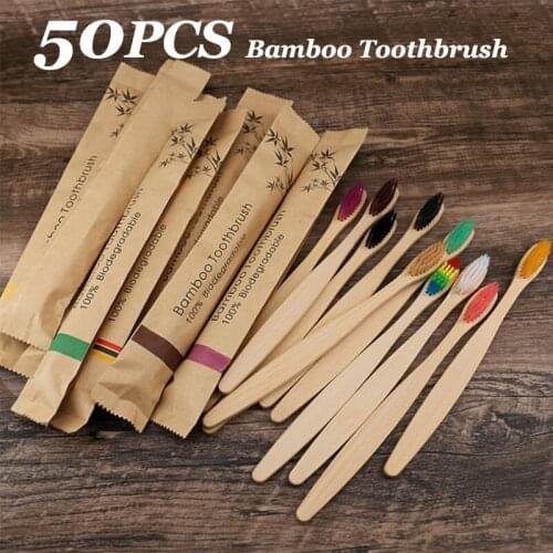 20/50Pcs Bamboo Toothbrush Adult EcoFriendly Soft Bristle Charcoal Toothbrushes Teeth Brush Solid Handle Oral Cleaning Care Tool