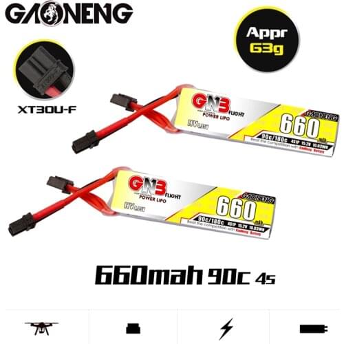 2Pcs GAONENG GNB HV Lipo Battery 4S 15.2V 660mAh 90C/180C With XT30U-F Plug for Beta85X Whoop Quadcopter FPV RC Racing Drone