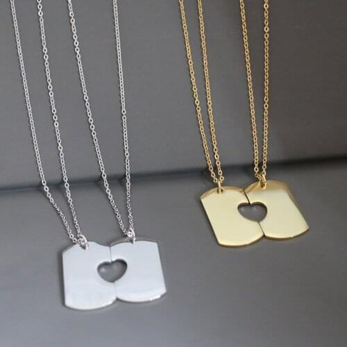 2 pcs Simple Small Glossy Broken Heart Couple Pendant Necklace Trendy Gold Color Stainless Steel Tag Charm Chain Choker Necklace