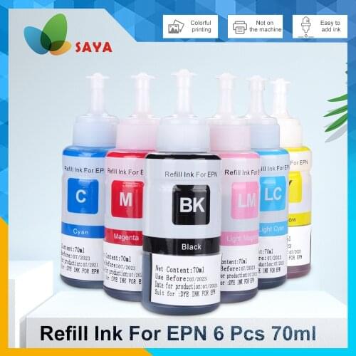 5 sets Free Shipping Dye Based Non OEM Set of 6 Refill Ink Kit 70ml for Epson L800 L801 printing ink Cartridge NoT6731/2/3/4/5/6