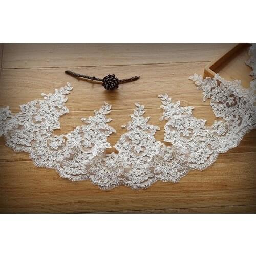 Ivory Alencon Lace Trim High Quality Hand Made Beaded Sequined Wedding Lace Trim Embroidered Retro Lace Bridal 8.67''Wide 1yard