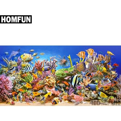 HOMFUN Full Square/Round Drill 5D DIY Diamond Painting "Fish marine coral" 3D Embroidery Cross Stitch 5D Home Decor Gift A01119