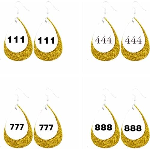 Angel Number 111 ,444,777,888,Old English Font Earrings-Faux Leather Teardrop Earrings Double Print Bulk Order Wholesale Stock