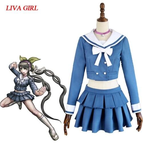 Anime Danganronpa V3 Killing Harmony Chabashira Tenko Women Costume Cosplay Blue School Uniform Outfit Dress Suit Full Set Cos