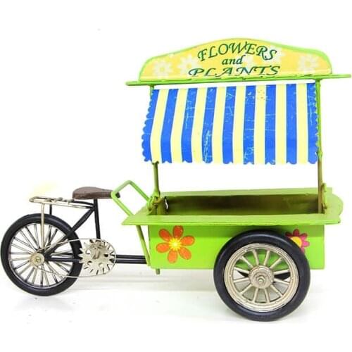 Antique Decor Metal Vintage Flower Cart Creative Desktop Trinket Miniature Gift Nostalgic Handmade Hand Painted Quality