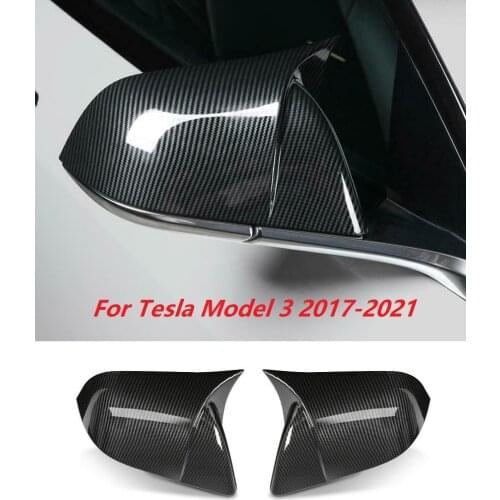 Carbon Grain Exterior Horn Rear View Mirror Cover Caps Car Accessories Fit For Tesla Model 3 2017-2021