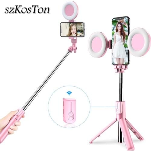New Wireless Bluetooth Selfie Stick Tripod LED Ring Light Foldable Handheld Monopod Shutter Remote Tripod For iPhone 11 Huawei