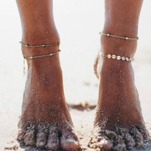 2017 New Boho Beads Anklet Simple Coin Ankle Bracelet For Women Foot Jewelry Summer Beach tornozeleira