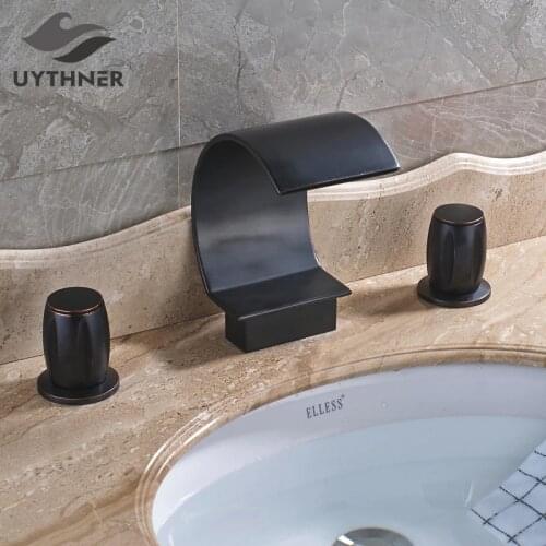Oil Rubbed Bronze Bathroom Basin Faucet Mixer Tap 3Pcs Sink Faucet Hot&Cold Water Tap Deck-mount