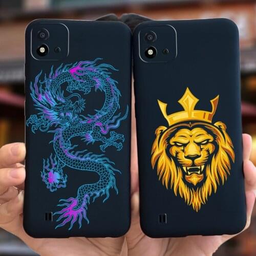 For Realme C20 Case 6.5'' Luxury Black Cover For Oppo Realme C20 Soft TPU Fundas RealmeC20 C 20 Phone Bumper Unique Dragon Coque