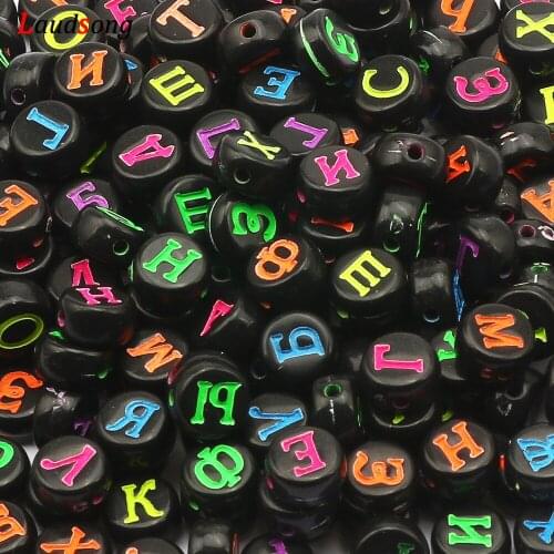 Black Mixed Russia Letter Acrylic Beads 7mm Round Flat Alphabet Beads For Jewelry Making Handmade Diy Bracelet Necklace