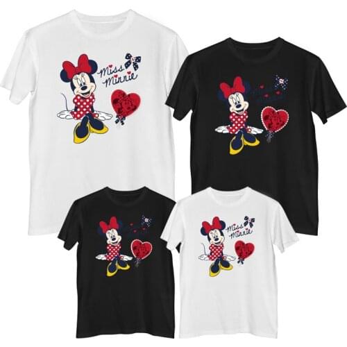 Disney Minnie Mouse T-shirt Summer Comfortable 100%cotton Fashion Women t-shirts girls clothes mom and daughter matching clothes