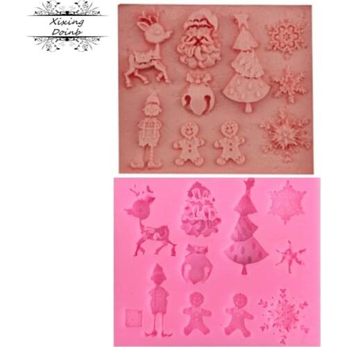 DIY Christmas snow / Santa / elk shaped silicone fudge 3D cake mold Cupcake candy chocolate baking tool