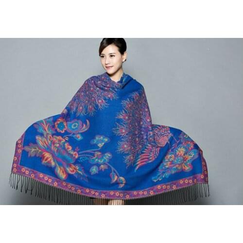 Double Sides Winter New Womens Pashmina Cashmere Shawl Large Squar Peacock Scarf Oversize Soft Wrap Thick Blanket Poncho