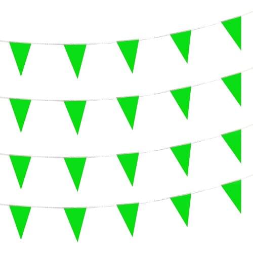 8M Green and White Banner Party Decorations Triangle Flag Fabric Bunting Garland Wedding Birthday Home Nursery Outdoor Hanging