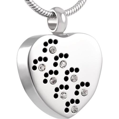 IJD8383 New Design Crystal Paw Print in Heart Pendant Women,Wholesale Stainless Steel Pet Cremation Jewelry Ashes Necklace