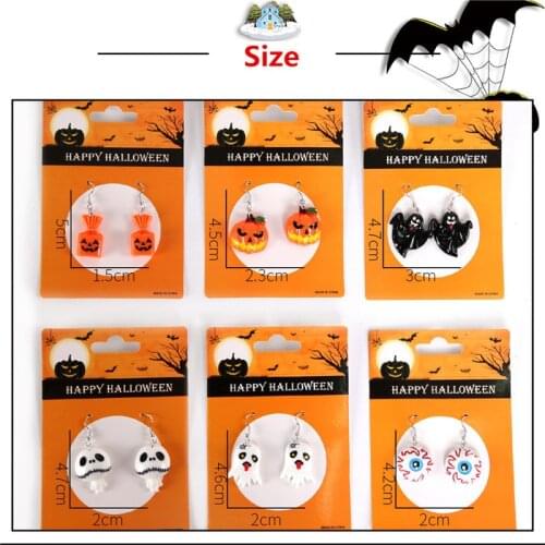 Julie Wang Resin Halloween Drop Earrings Pumpkin Ghost Eyeball Skeleton Women Punk Dangle Jewelry