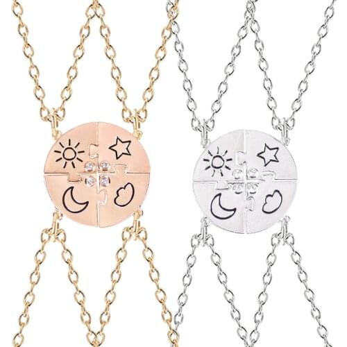 4-piece Set Best Friend Friendship Necklace Sun Moon Cloud And Star Inlaid Rhinestone Stitching BFF Pendant Fashion Jewelry Gift