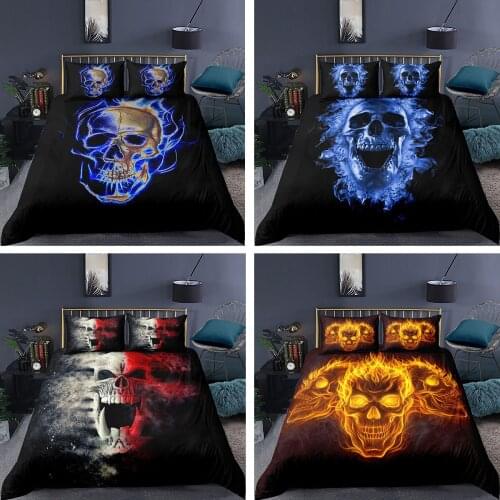 Flame Skull Bedding Set 2/3Pcs Duvet Cover & Pillowcase(s) 3D Printed Quilt Cover Home Textile Gift