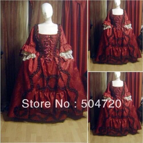 19 Century Red LONG-sleeve Civil War Southern Belle Gown evening Dress/Victorian Dress Lolita dress US6-26 V-320