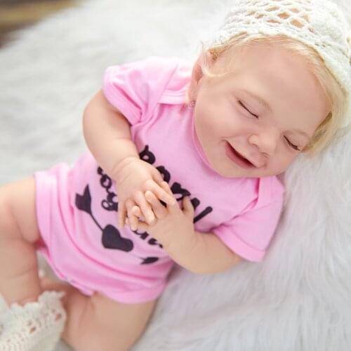 New 55CM Reborn Baby April with Closed Eyes Girl Doll Blond Hair Handmade High Quality Detailed Hand Painting Rooted Hair