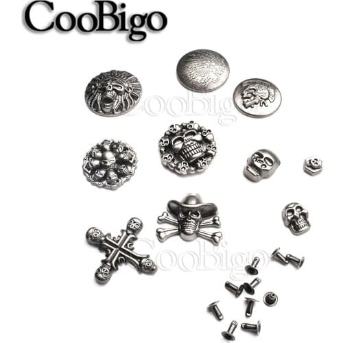 5sets Pewter Skull Rivet Spikes Studs Punk Rock Apparel Cloth Cap Shoes Bag Pet Collar DIY Leather Craft Accessory Cross Shape
