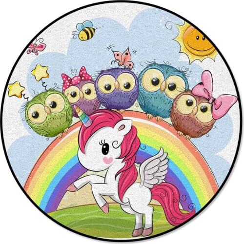 Cute Unicorn Owl Sun Rainbow Printed Large Round Carpets For Living Room Bedroom Area Rugs Soft Home Decor Rug Kitchen Mats